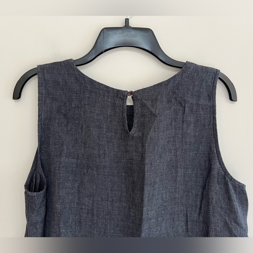 EILEEN FISHER Jewel Neck Organic Linen Sleeveless Dress in Dark Navy Blue, PM - Picture 4 of 9
